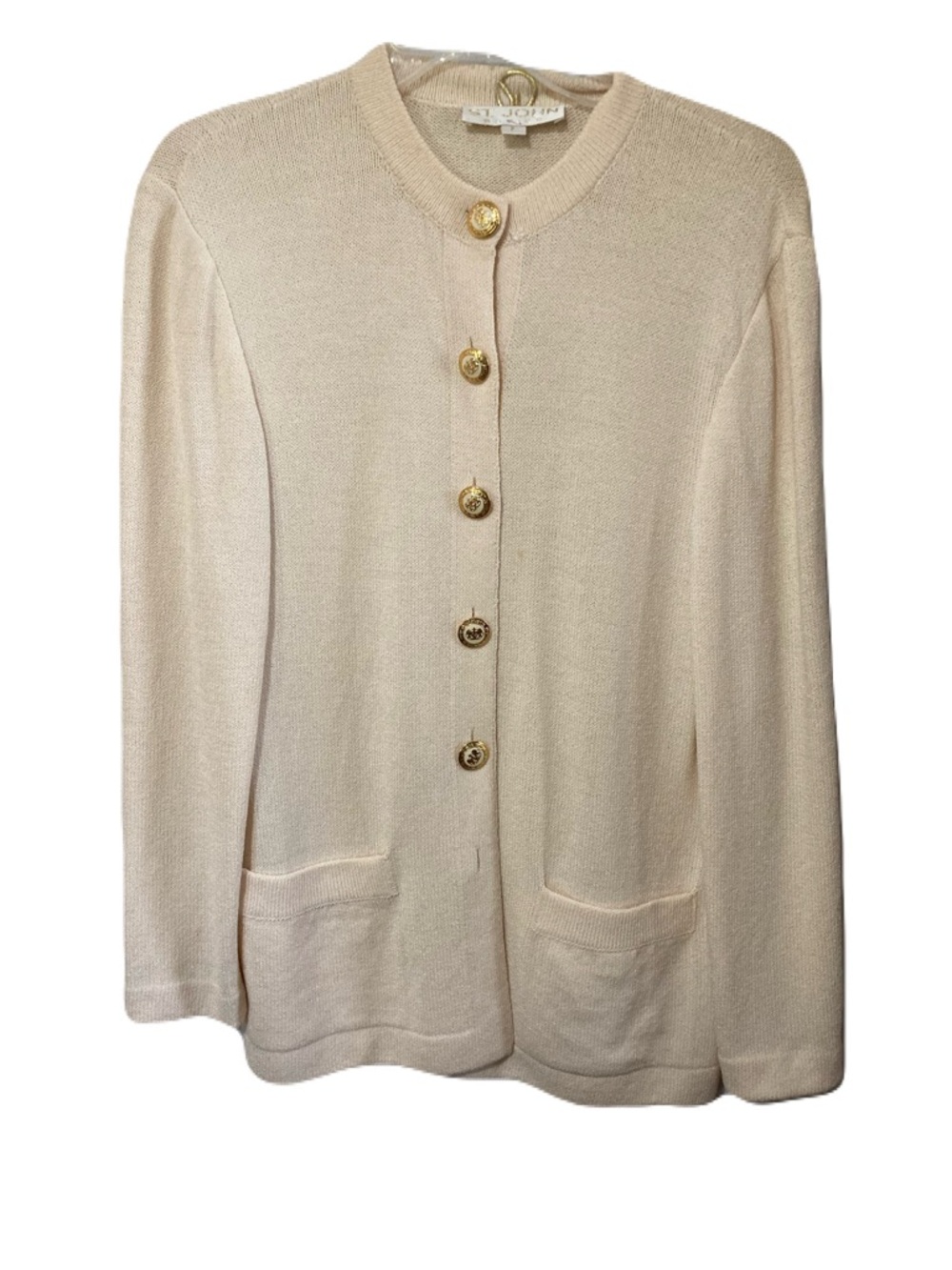Vintage St. John Cream Mock Neck Sweater with Textured Side Panels